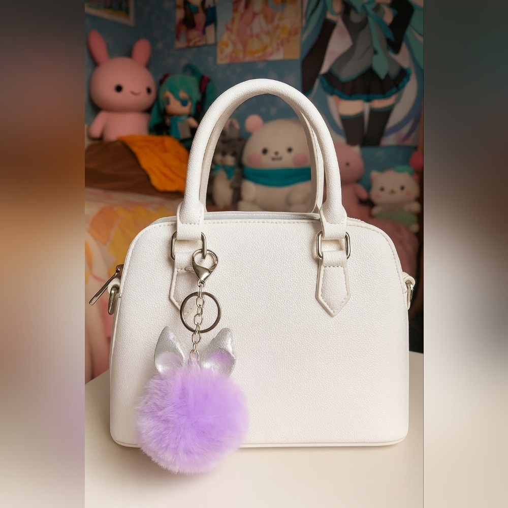 Pom Pom Key Chain Holder Bunny Fuzzy Bag Charm